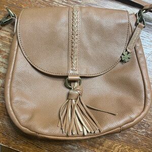 Lucky Brand Leather Crossbody Bag Tan Caramel Braided Flap